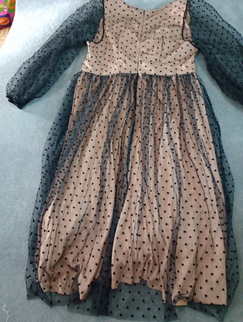 SHEIN CURVE Polka Dot Mesh Overlay Dress Black Tan Long Sleeve Party Event 1XL - Picture 3 of 16